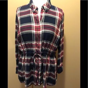 Lane Bryant Navy/Burgundy Plaid Shirt